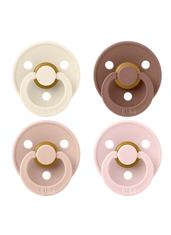 BIBS Colour Round Pacifier, 4 Pieces, Latex Size 2, 6 - 18 Months, Ivory Blush Woodchuck, Natural Rubber Pacifier Pack, Bpa - Free And Skin - Friendly