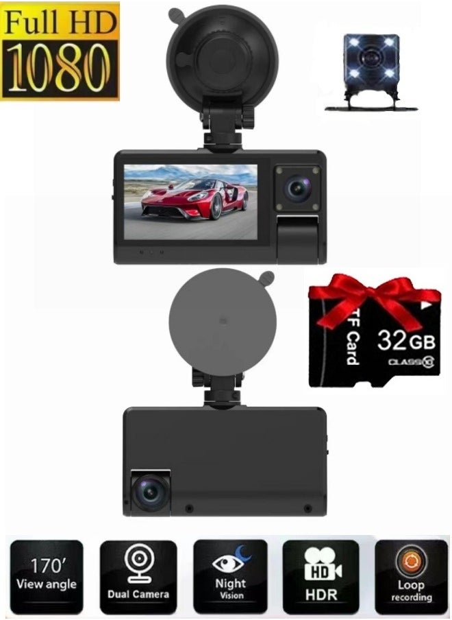 FPC S13 3-Channel Phone-Controlled Dash Cam | IPS Touch Screen, 1080P HD, 24/7 Parking Monitoring, 3 Camera System | Includes 32GB SD Card  - Image 1
