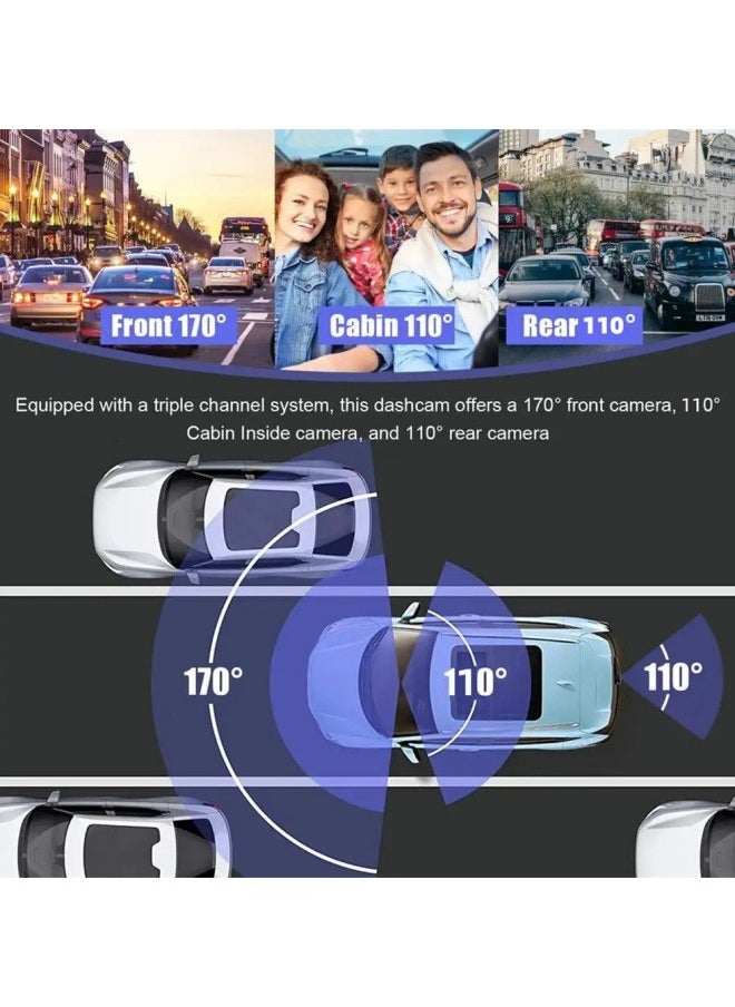 FPC S13 3-Channel Phone-Controlled Dash Cam | IPS Touch Screen, 1080P HD, 24/7 Parking Monitoring, 3 Camera System | Includes 32GB SD Card  - Image 4
