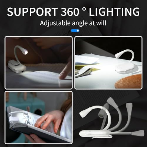 Dravina Rechargeable Book Reading Light with Clip- 3 Color LED Modes 360° Rotating Study Lamp for Night Reading, Bedside, Study Table Lamp, Eye Caring, USB Charging, Portable - Image 3