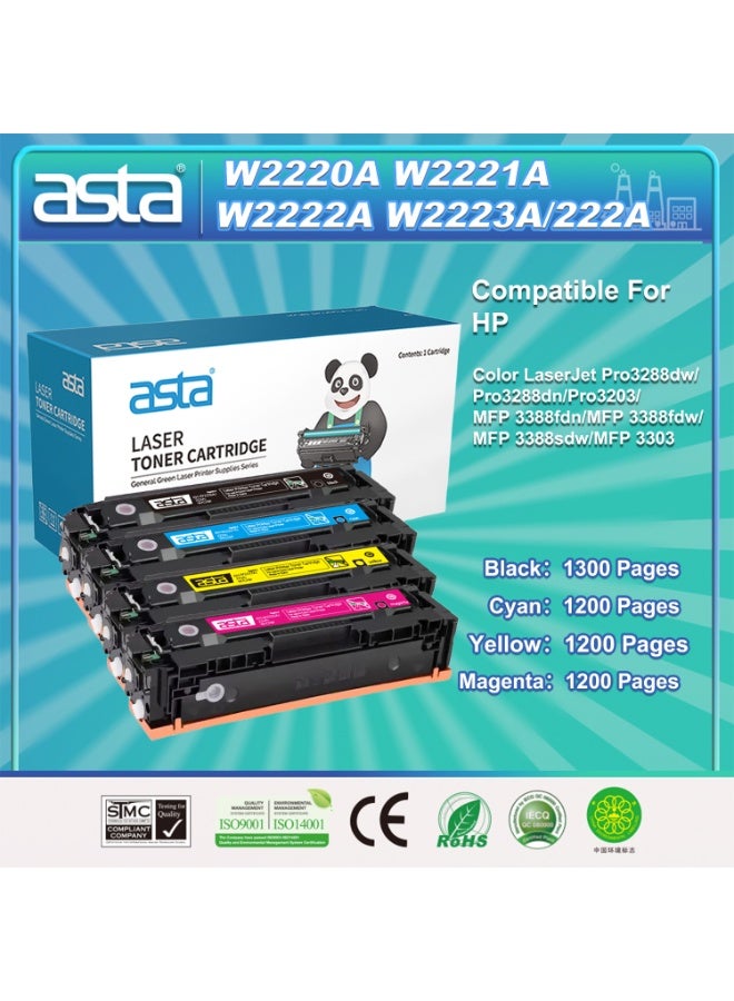 ASTA 222A W2220A W2221A W2222A W2223A With Chip One Set Colorful Toner Cartridge Compatible For HP Color Laser Jet Pro 3288dw 3288dn 3203 MFP 3388fdn 3388fdw 3388sdw 3303 Printer Low Energy Consumption High Efficiency Print Suitable For Hospitals School Wide Range Places Full Colors Printing - Image 1