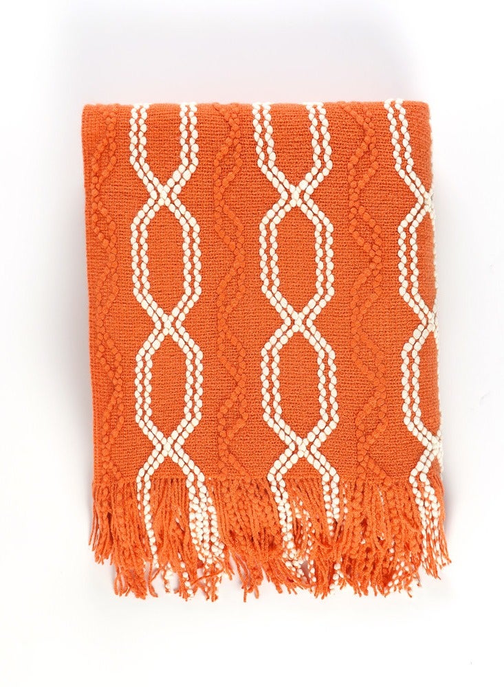 إسكدنيا Bohemian Style Tassel Design Knitted Soft Throw Blanket Keep Warm Orange/White  Bohemian Style Tassel Design Knitted Soft Throw Blanket Keep Warm Orange/White  بوهيميا نمط شرابة تصميم محبوك بطانية لي - Image 2