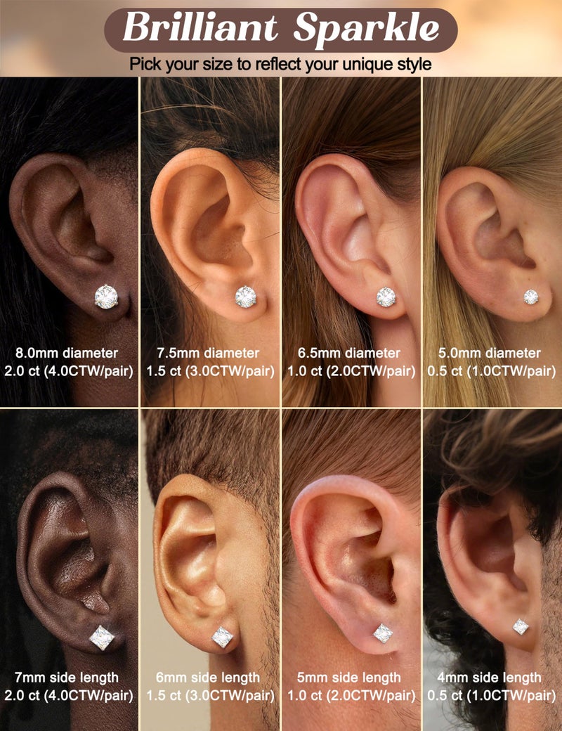 GEMQUEEN Moissanite Earrings Studs for Men Women - 18K White Gold Plated Solid 925 Sterling Silver Stud Earring Mens Moissanite Jewelry Hypoallergenic for Sensitive Earrings Brilliant Round Cut 4ct - Image 4