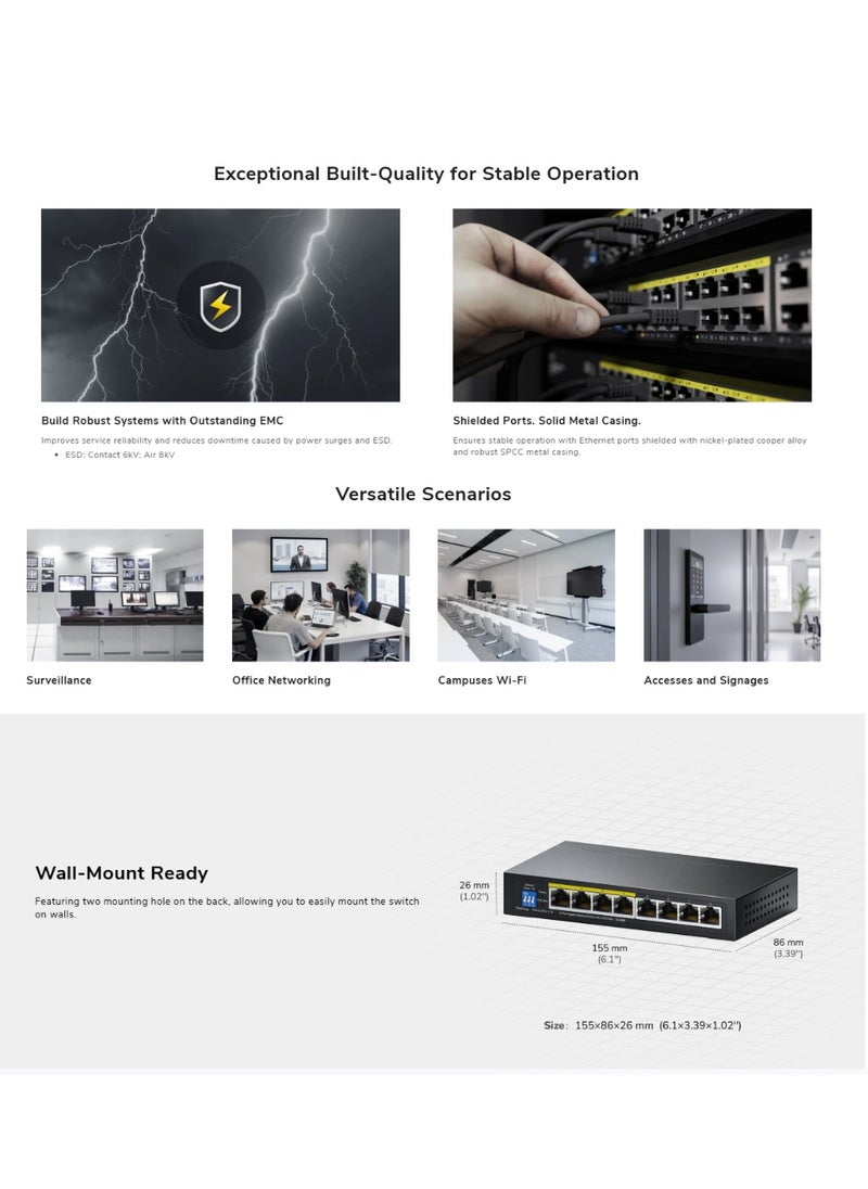 cudy 8 Port Gigabit Desktop Switch with 4 Port PoE+ Ports Priority Mode 60W Power Supply, Extended Mode, Ethernet Splitter - Desktop  - Image 5