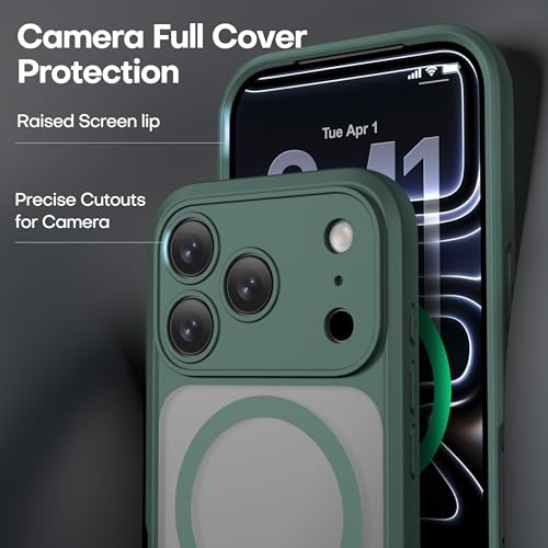 ImpactStrong Magnetic Guard Designed for iPhone 17 Pro Max Case [Camera Protection] [Military Grade Drop Tested] [Compatible with MagSafe] Slim Translucent Matte Phone Case (6.9") - Dark Green - Image 5