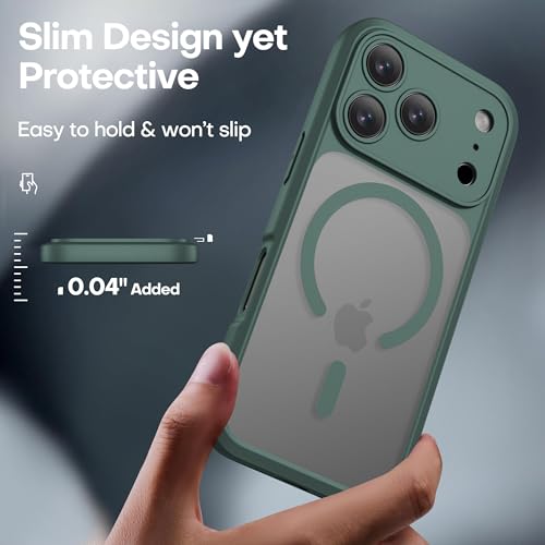 ImpactStrong Magnetic Guard Designed for iPhone 17 Pro Max Case [Camera Protection] [Military Grade Drop Tested] [Compatible with MagSafe] Slim Translucent Matte Phone Case (6.9") - Dark Green - Image 4
