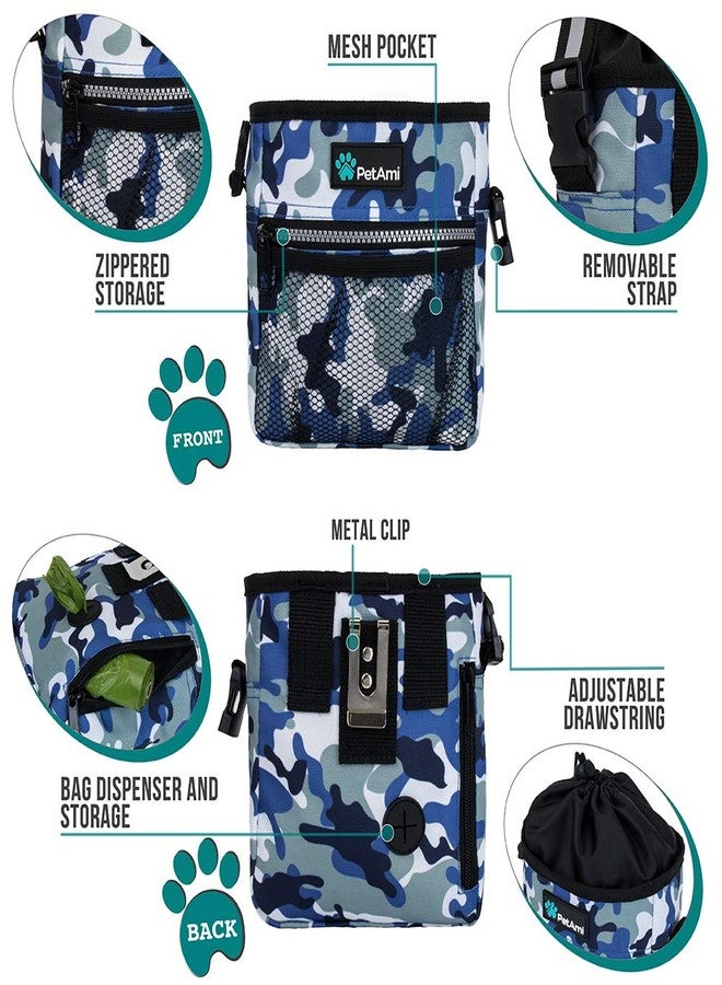 PetAmi Dog Treat Pouch, Pet Treat Pouch for Training, Dog Walking Bag Holder for Kibbles, Pet Food Toy, Dog Trainer Essentials Supplies, Poop Bag Dispenser, 3 Ways to Wear (Camo Blue) - Image 3