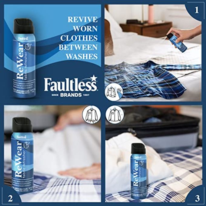 Faultless Rewear Dry Wash Spray For Clothing  Wrinkle Remover, Fabric Refresher Spray, Captures Odors  Like Dry Shampoo For Clothes: Fresh Look W/Out Laundry, 3Oz (Mini 3 Pack) - Image 5
