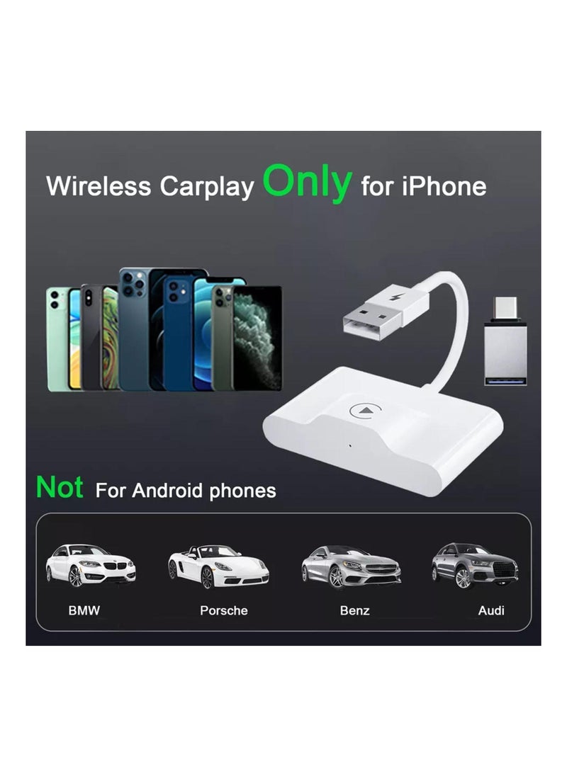 Wireless CarPlay Adapter for iPhone – Plug & Play Apple CarPlay Dongle with 5GHz WiFi, Online Update