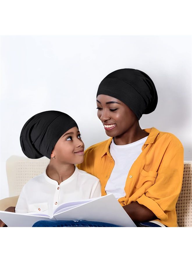 OLESILK Silk Lined Sleep Cap for Men&Women, Mulberry Hair Bonnet Cover for Sleeping, Night Cap Slouchy Beanie Hat for Frizzy Hair, Black - Image 4