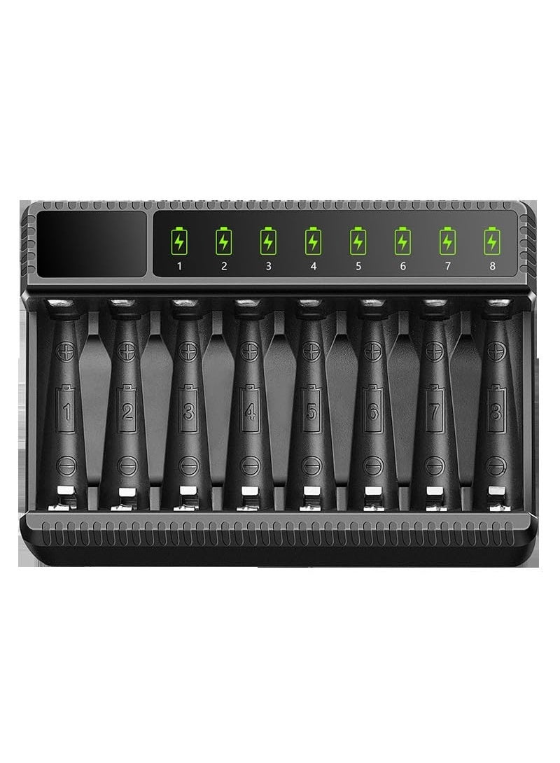 8 Bay AA AAA Battery Charger, 600mA High Speed Charging and USB Input LED Battery Charger for 1.2V Ni-MH/Ni-CD Rechargeable Batteries Type-C Cable Included) - Image 1