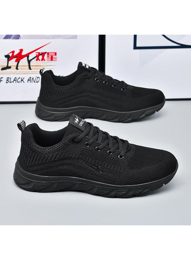 Shuangxing Men's Sports Shoes Four Seasons Breathable Lightweight Mesh Fitness Casual Running Shoes Black 40