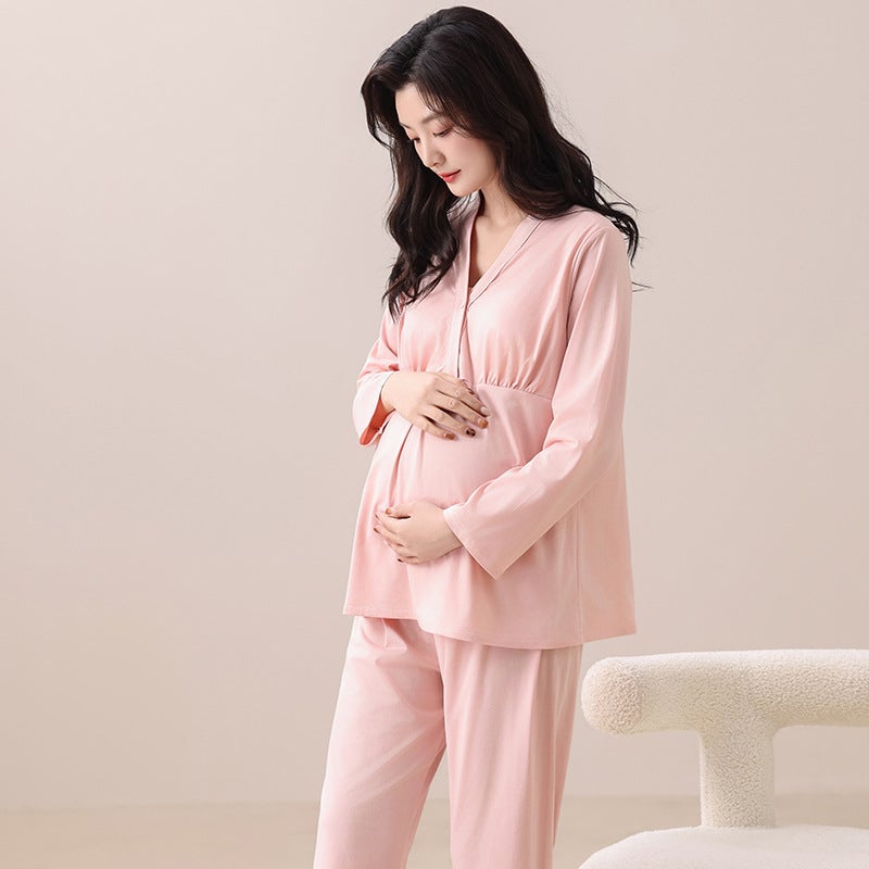 Postpartum Clothing With Breast Pads, Thin Cloud Cotton Postpartum Breastfeeding Clothing, Loose Maternity Pajamas Two-Piece Set - Image 5