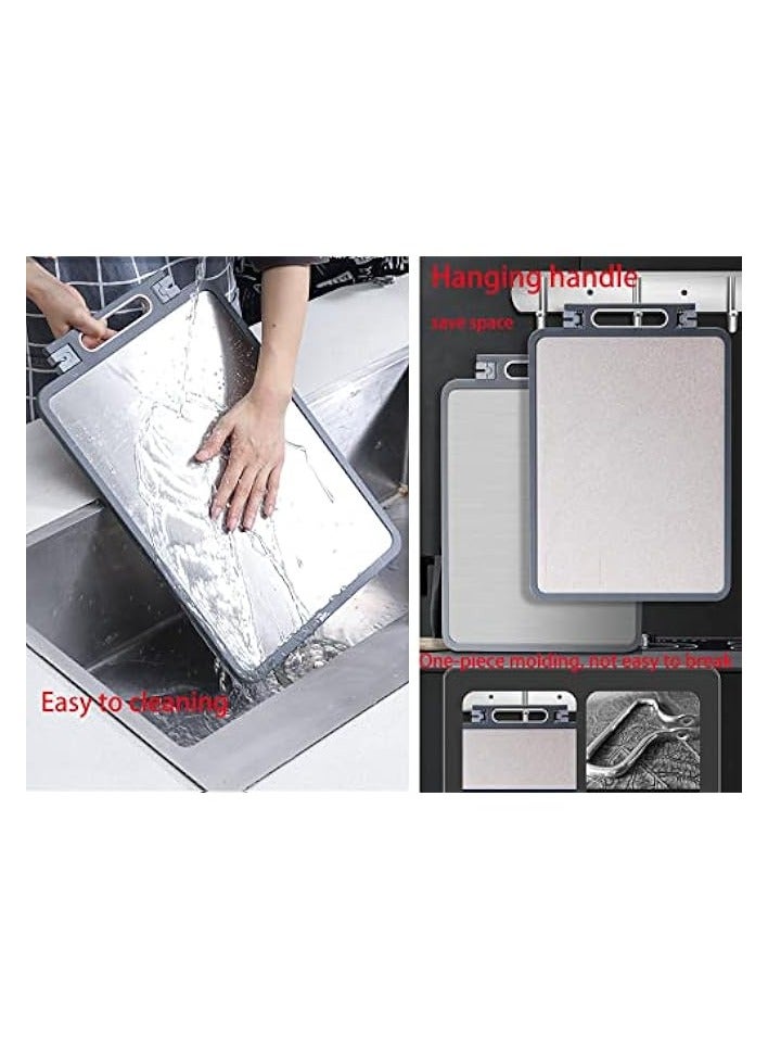 هالامودو ألواح تقطيع مزدوجة الجوانب من الفولاذ المقاوم للصدأ، لوح تقطيع غير قابل للانزلاق، أدوات مطبخ متينة للفاكهة والخضروات واللحوم، مقاس كبير 45 × 31 سم (رمادي، 1) - Image 4