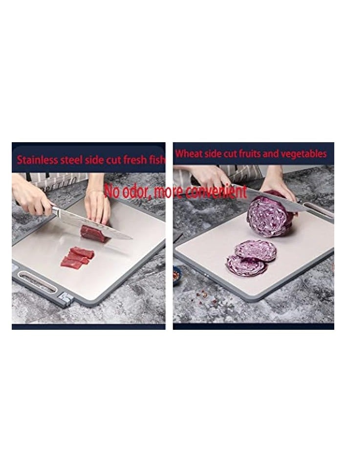 هالامودو ألواح تقطيع مزدوجة الجوانب من الفولاذ المقاوم للصدأ، لوح تقطيع غير قابل للانزلاق، أدوات مطبخ متينة للفاكهة والخضروات واللحوم، مقاس كبير 45 × 31 سم (رمادي، 1) - Image 5