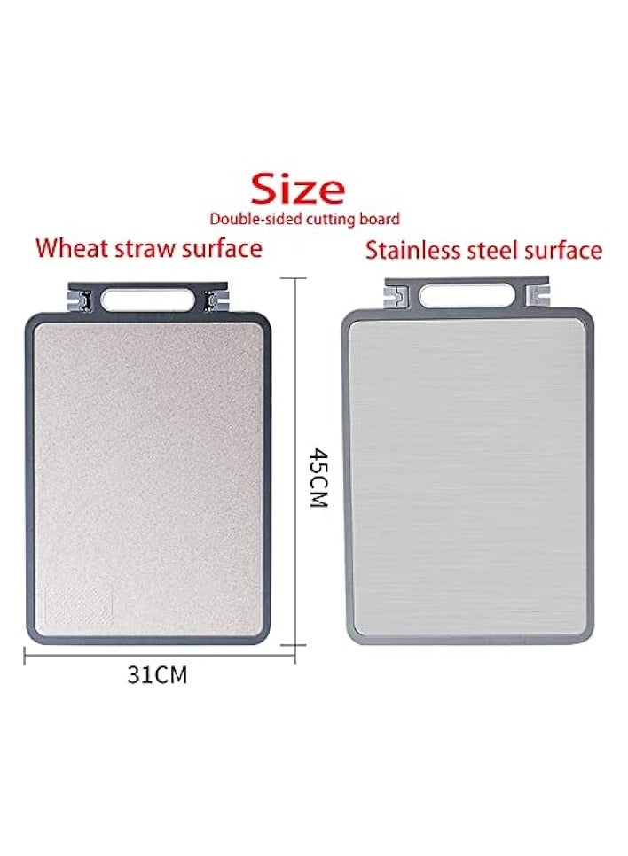 هالامودو ألواح تقطيع مزدوجة الجوانب من الفولاذ المقاوم للصدأ، لوح تقطيع غير قابل للانزلاق، أدوات مطبخ متينة للفاكهة والخضروات واللحوم، مقاس كبير 45 × 31 سم (رمادي، 1) - Image 2
