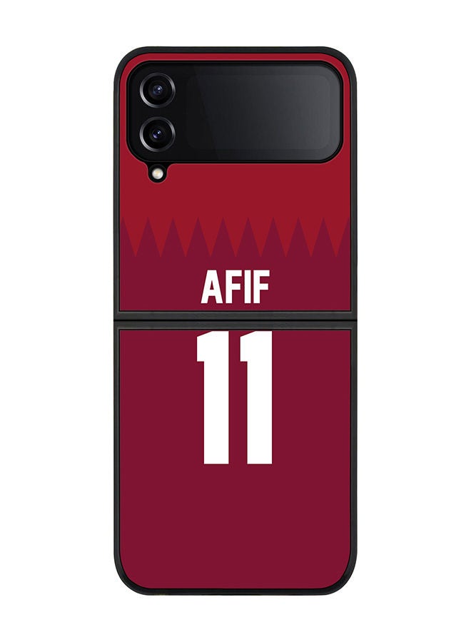 Stylizedd Rugged Black edge case for Samsung Galaxy Z Flip4 Slim fit Soft Case Flexible Rubber Edges Anti Drop TPU Gel Thin Cover - Football Team - Qatar Player Name - Afif - Image 1
