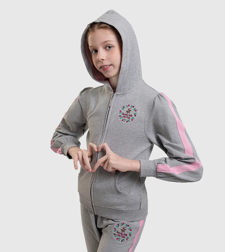 Logo Embroidered Zippered Hooded Jacket