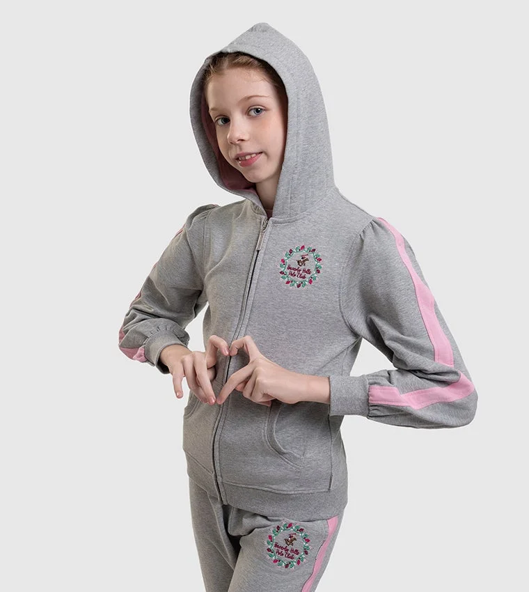 Logo Embroidered Zippered Hooded Jacket