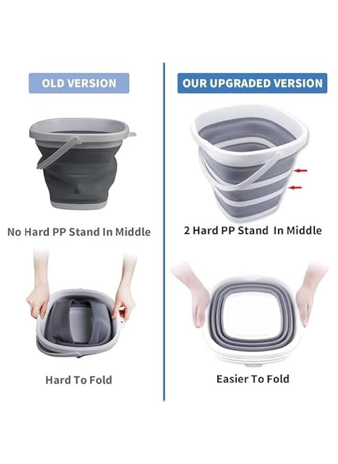 HOOKOR Collapsible Bucket 10L 2.6 Gallon Cleaning Bucket Mop Bucket Folding Foldable Portable Small Plastic Water Supplies for Outdoor Garden Camping Fishing Car Wash Space Saving Square (Grey)  - Image 3