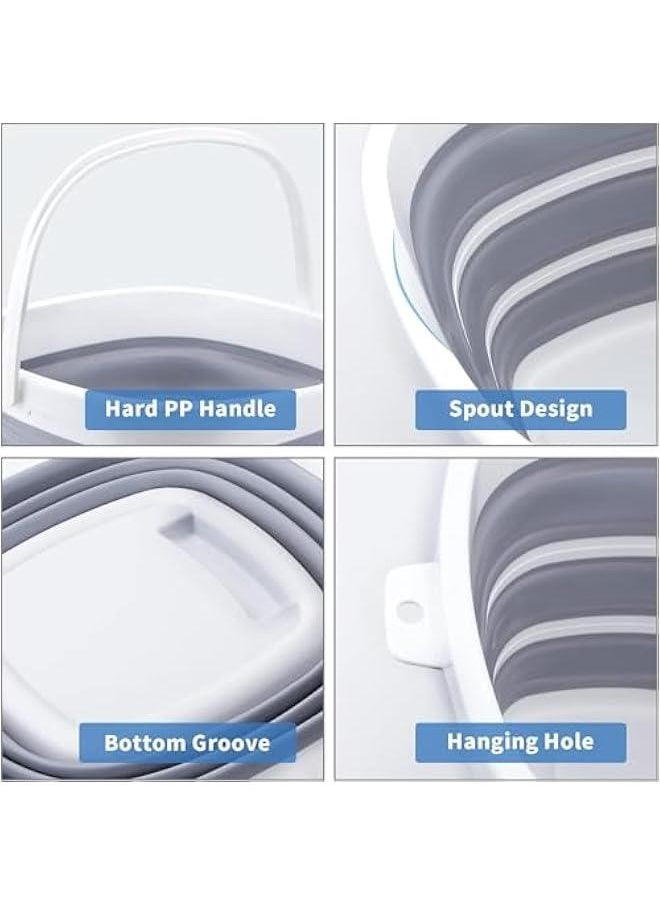 HOOKOR Collapsible Bucket 10L 2.6 Gallon Cleaning Bucket Mop Bucket Folding Foldable Portable Small Plastic Water Supplies for Outdoor Garden Camping Fishing Car Wash Space Saving Square (Grey)  - Image 4