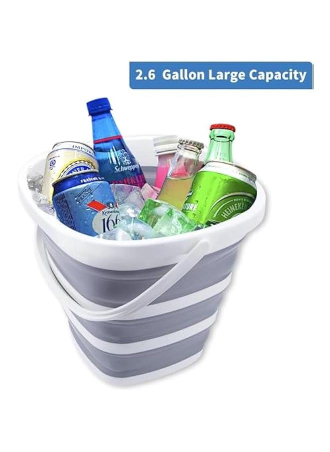 HOOKOR Collapsible Bucket 10L 2.6 Gallon Cleaning Bucket Mop Bucket Folding Foldable Portable Small Plastic Water Supplies for Outdoor Garden Camping Fishing Car Wash Space Saving Square (Grey)  - Image 5