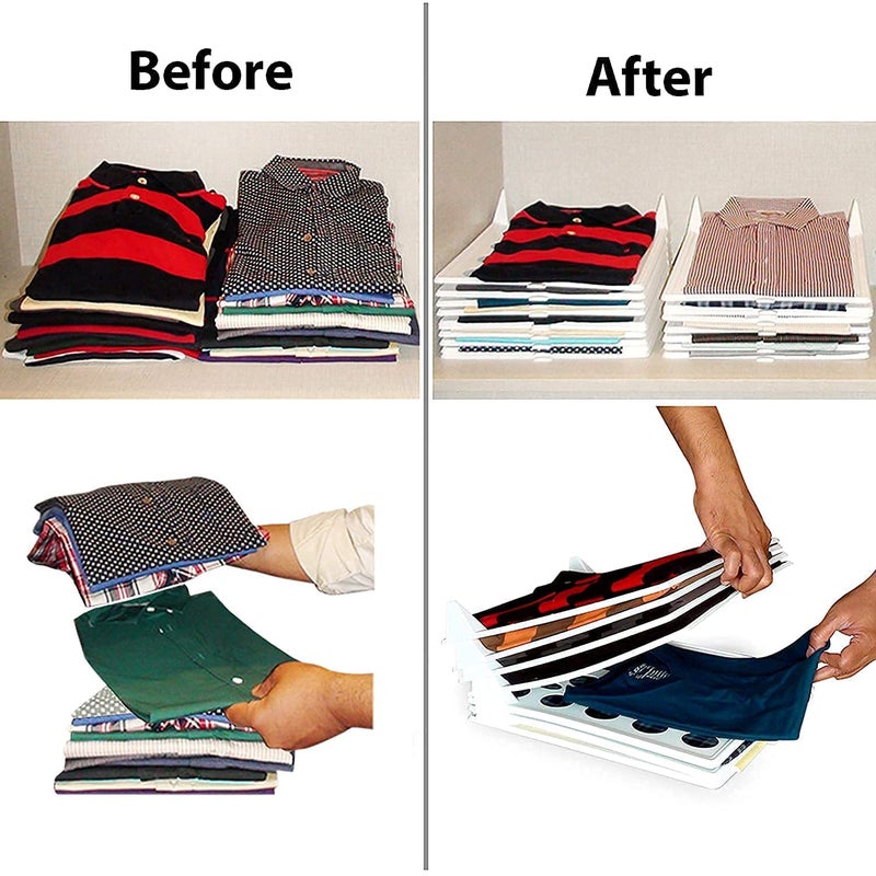 Inditradition Inditradition Stackable Cloth Divider Tray for Shirt TShirt Tees Trouser Jeans Sarees Pack of 5 Plastic White 36x29 cm  - Image 5