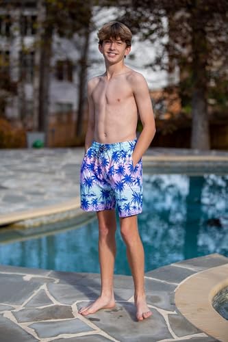 Cozople Teen Boys Swim Trunks with Boxer Brief Liner Bathing Suit Hawaii Blue Palm Tree Graphic Swimming Shorts Quick Dry Stretchy Compression Anti Chafe Swimsuit Size 14 - Image 5