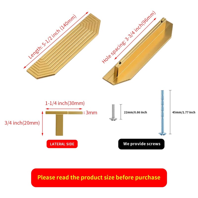 BaiNong Brass Cabinet pulls Brushed Drawer pulls Modern Gold Cabinet Cabinet Handles Drawer Handles for Dresser (2Pack-5.7inch Polygon) - Image 2