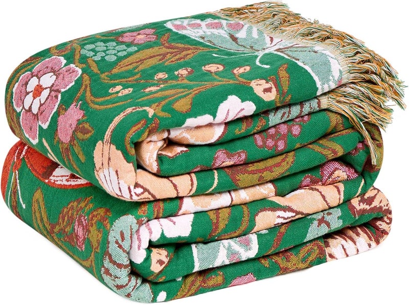 LUTBM Boho Throw Blanket for Bed Cotton Blankets Twin Size for Bedroom Living Room All Season Lightweight Butterflies Embroidery Quilt for Couch Sofa Chair 60"x80" - Image 1
