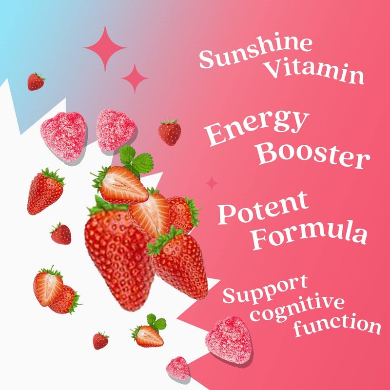 BeLive Vitamin D3 Gummies with B12 Vitamins  Immune Support Gummies with Vegan Vitamin B12  D3 Provides Enhanced Bone  Muscle Strength Hearth Health and Energy  Strawberry Flavor  2Pack - Image 4