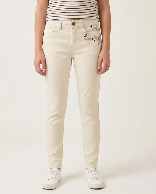 REDTAG Senior Girls Beige Embroidered Trousers