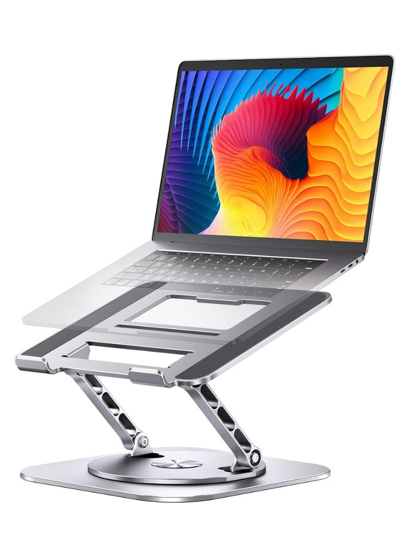 حامل لاب توب قابل للطي والتعديل بزاوية 360 درجة - حامل كمبيوتر دوار محمول للمكتب والمنزل وحامل كمبيوتر ماك بوك برو/اير وديل اكس بي اس واتش بي ولينوفو وغيرها من 10-17.3 انش (فضي) - Image 1