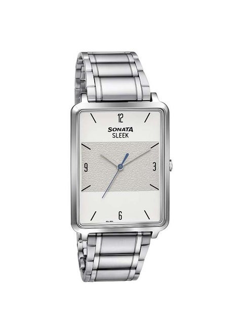 Rectangular Shape Stainless Steel Analog Wrist Watch 7144SM01 34mm Silver