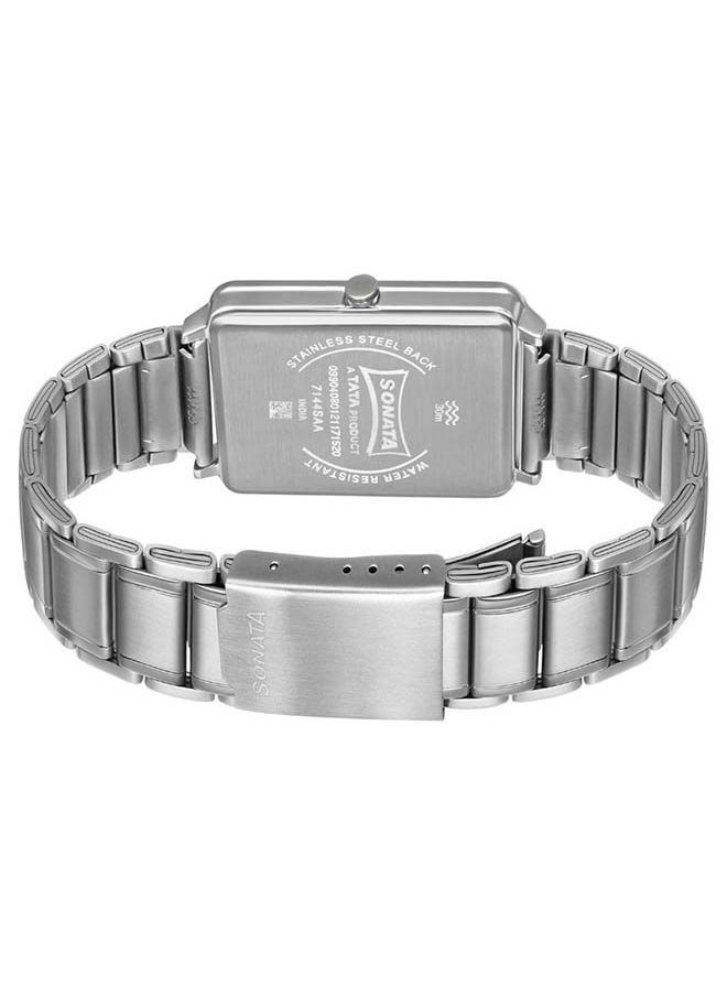 Rectangular Shape Stainless Steel Analog Wrist Watch 7144SM01 34mm Silver