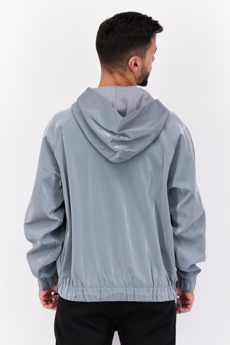 adidas Originals Men Sportswear Fit Long Sleeves Outdoor Jacket, Grey  - Image 3