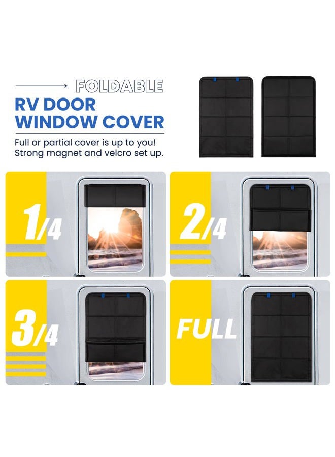 funomo RV Door Window Shade, 27.25 × 18.25 Inch Foldable Magnet RV Blackout Window Cover, UV Rays Protection Camper Trailer Door Window Cover, Waterproof Thickened Oxford Fabric (Black) - Image 3