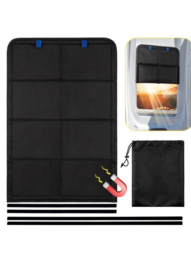 funomo RV Door Window Shade, 27.25 × 18.25 Inch Foldable Magnet RV Blackout Window Cover, UV Rays Protection Camper Trailer Door Window Cover, Waterproof Thickened Oxford Fabric (Black) - Image 1