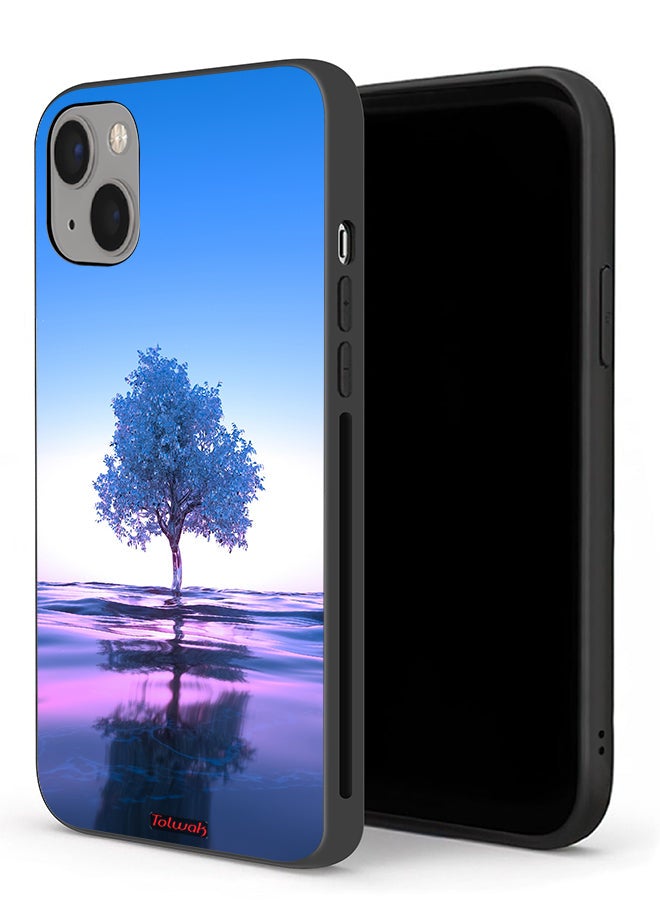 Tolwak Apple iPhone 13 mini Protective Case Tree Neon Body Of Water Reflection Digital Art - Image 1