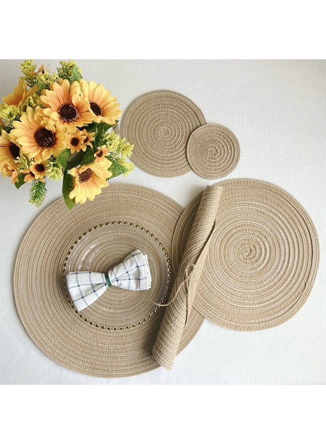 5PCS Round Braided Placemats, Round Table Mats, Woven Heat Resistant Table Mats for Dining Tables - Image 3