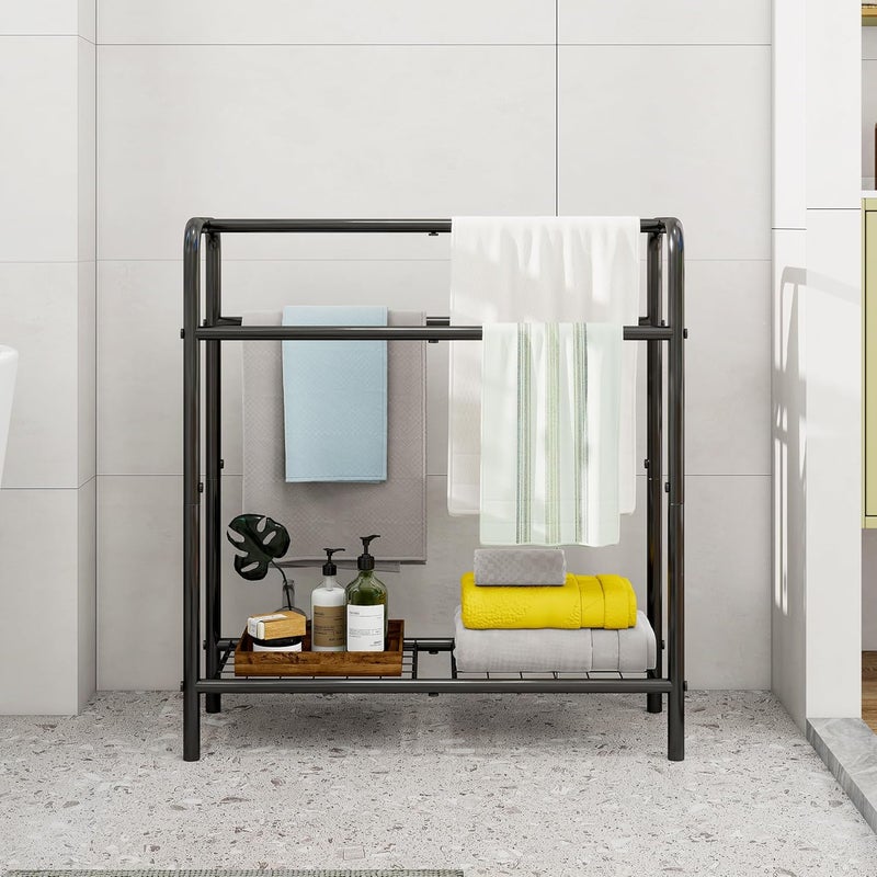 HAHRIR 3 Tier Towel Rack, 70cm Towel Rail Freestanding, Save Space with Storage Towel Holder for Bathroom, Display Rack for Bedroom, Bathroom, Swimming Pool,Black - Image 1