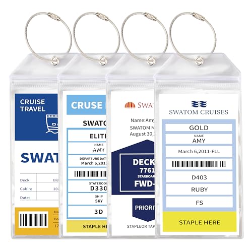 SWATOM بطاقات أمتعة SWATOM لحقائب السفر 4 مجموعات كرنفال، NCL، برنسيس و MSC حوامل بطاقات أمتعة واضحة مقاومة للماء لأساسيات سفن الرحلات البحرية 2025 و 2026 - Image 1