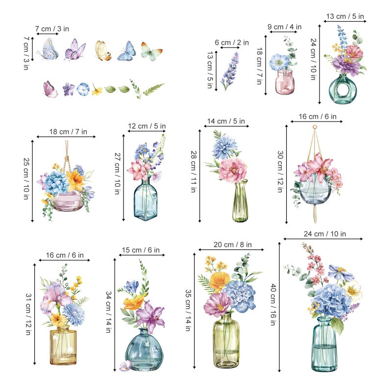 decalmile Spring Summer Potted Flowers Vase Window Clings Double Sided Blue Purple Wildflower Butterflies Window Decals Anti-Collision Glass Doors Window Stickers - Image 5