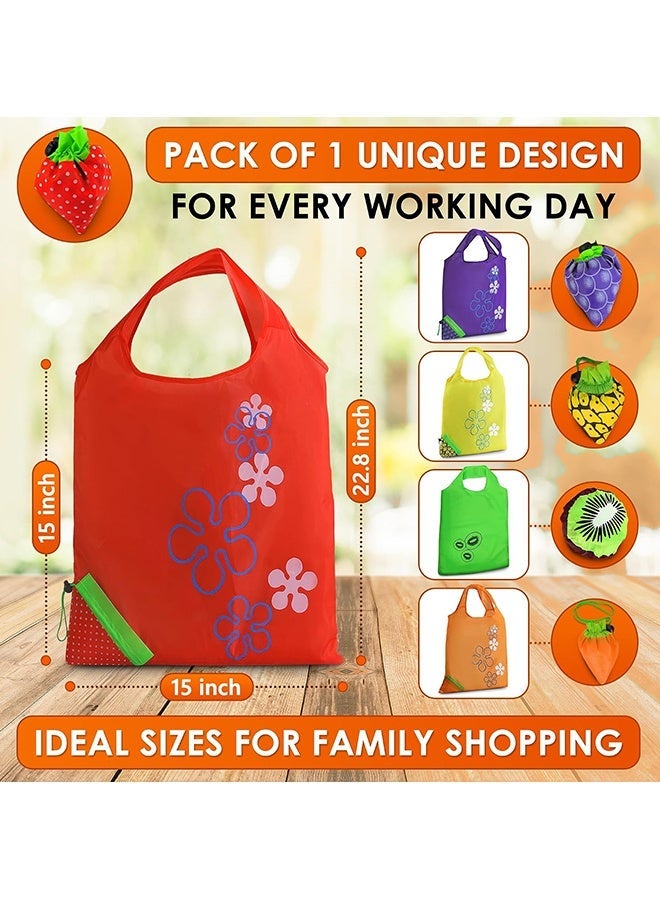Wffo 5 Pack Foldable Shopping Bags with Fruit Patterns, Portable Reusable Tote Bags for Grocery, Travel, Beach, Gym & Everyday Use, Lightweight & Durable - Image 2
