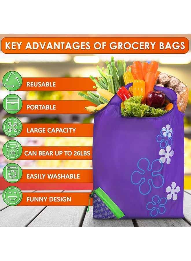 Wffo 5 Pack Foldable Shopping Bags with Fruit Patterns, Portable Reusable Tote Bags for Grocery, Travel, Beach, Gym & Everyday Use, Lightweight & Durable - Image 4