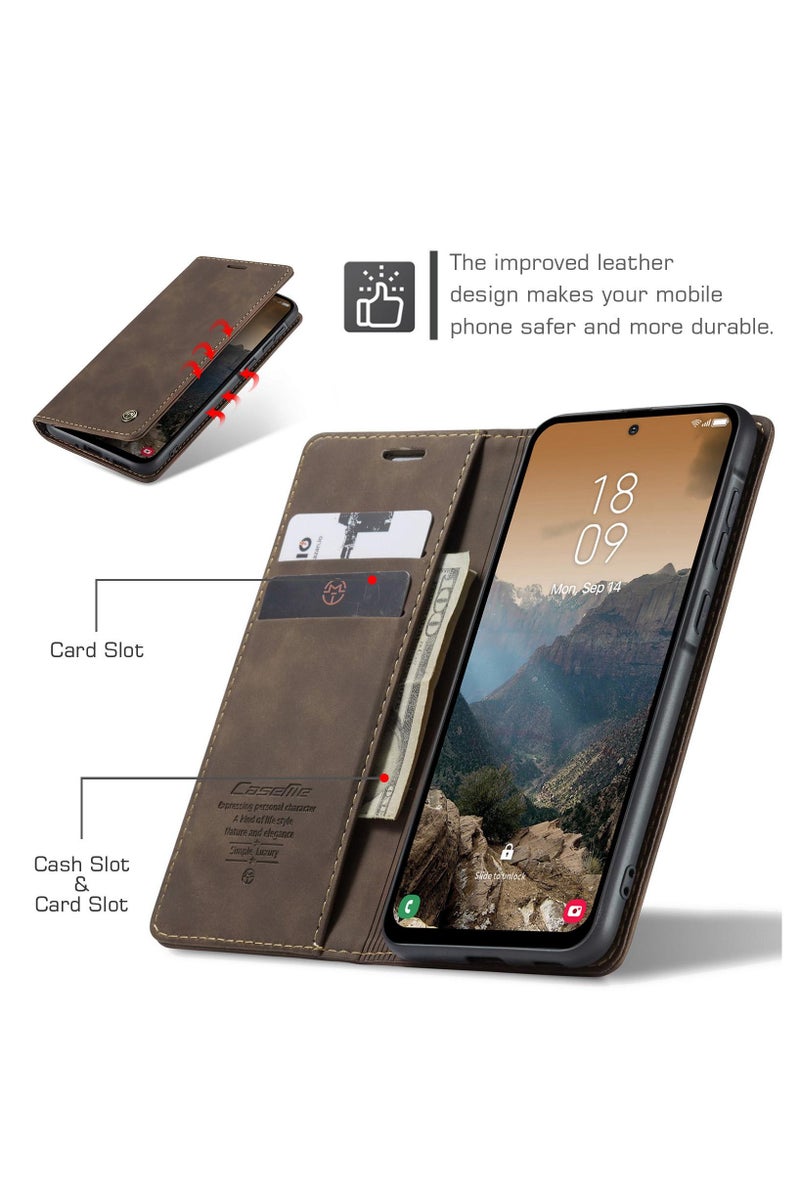 CaseMe Samsung Galaxy A36 5G Wallet Case Book Folding Flip Folio Case with Magnetic Kickstand Card Slots Protective Cover - Coffee - Image 3