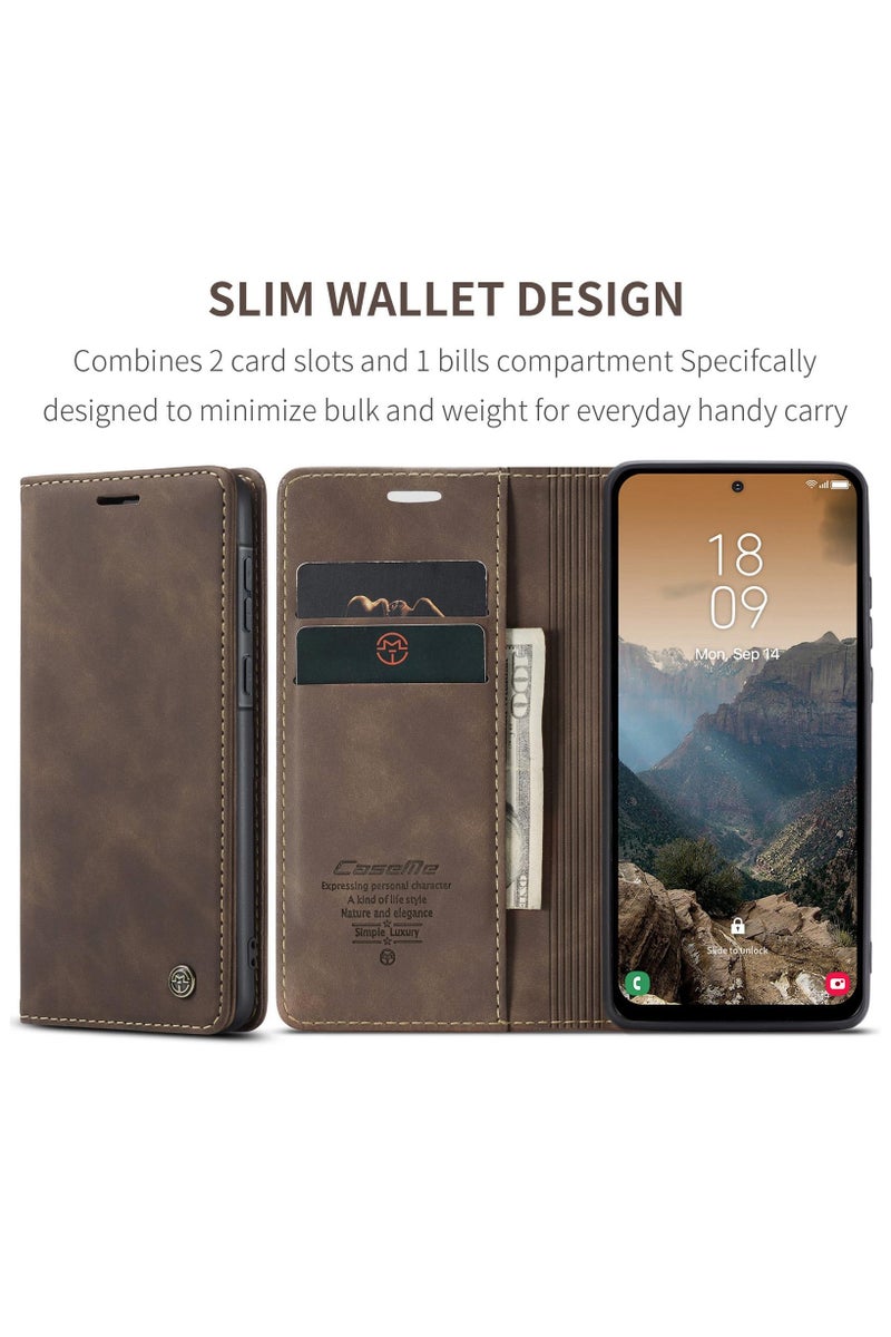 CaseMe Samsung Galaxy A36 5G Wallet Case Book Folding Flip Folio Case with Magnetic Kickstand Card Slots Protective Cover - Coffee - Image 2