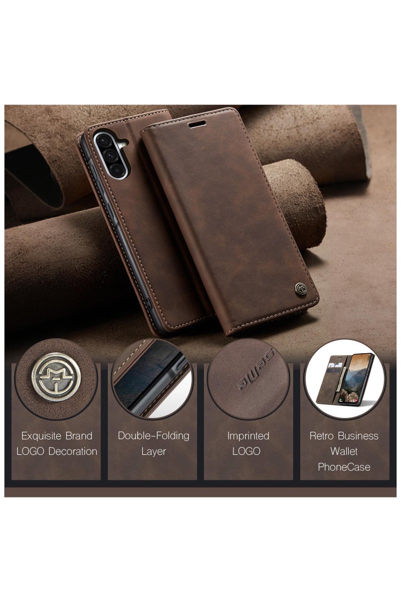 CaseMe Samsung Galaxy A36 5G Wallet Case Book Folding Flip Folio Case with Magnetic Kickstand Card Slots Protective Cover - Coffee - Image 5