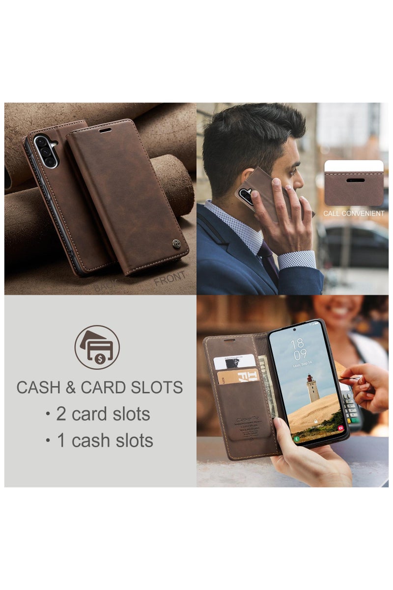 CaseMe Samsung Galaxy A36 5G Wallet Case Book Folding Flip Folio Case with Magnetic Kickstand Card Slots Protective Cover - Coffee - Image 4