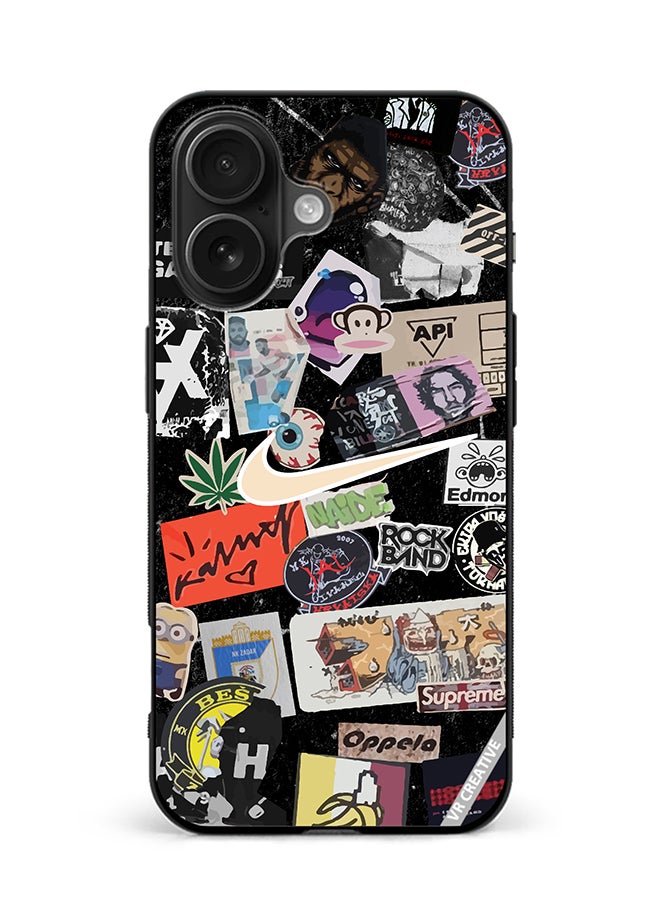 Protective Case Cover For Apple iPhone 16 Plus Nike Stickers Design Multicolour